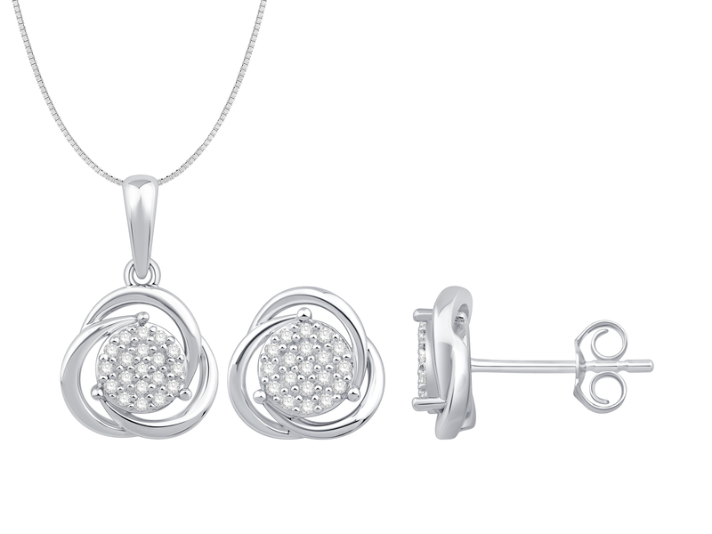Diamond 1/4ctw. Stud Earrings and Pendant Set in Sterling Silver image number null